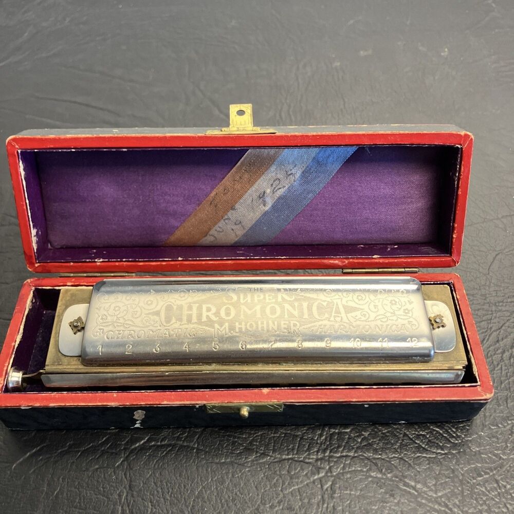 Antique 1920s Hohner Super Chromonica 12 Hole Chromatic Harmonica w/ Box 6 Star
